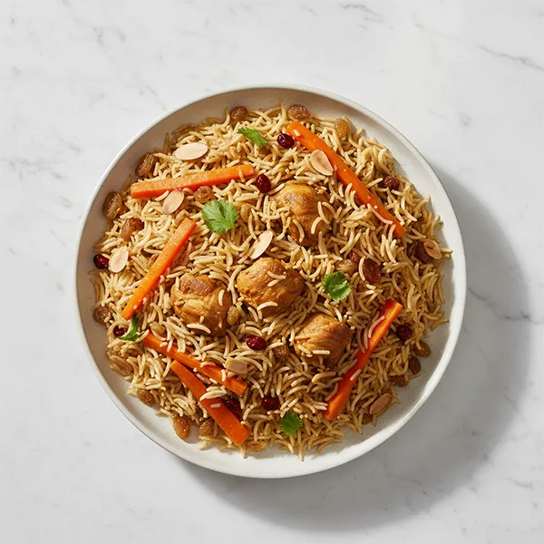 Kabuli Chicken Pulao with Tomato Raita